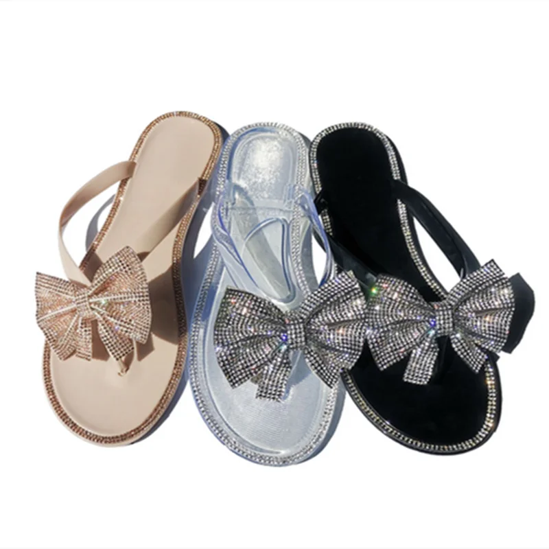 Lady PVC Plastic Raing Shoes Clear Pinkish Black Zoris Luxury Designer Crystal Butter-fly Flat Cheap Slippers Summer Flip-Flops