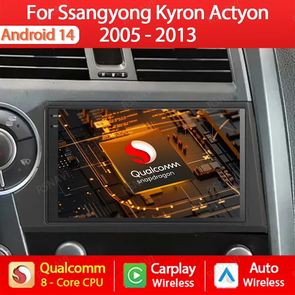 Android 14 Carplay Auto For Ssangyong Kyron Actyon 2005 2006 2007 2008 2009 2010 - 2013 GPS NAVI 4G WIFI Multimedia Video Player