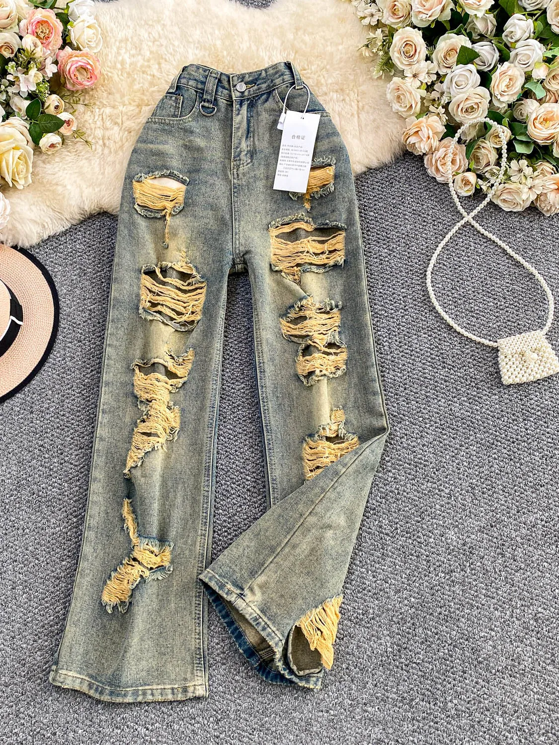 

Американские джинсы Sle в стиле ретро, тяжелые джинсы Du Distred, женские длинные брюки с высокой талией для похудения, осенние новые горячие девушки