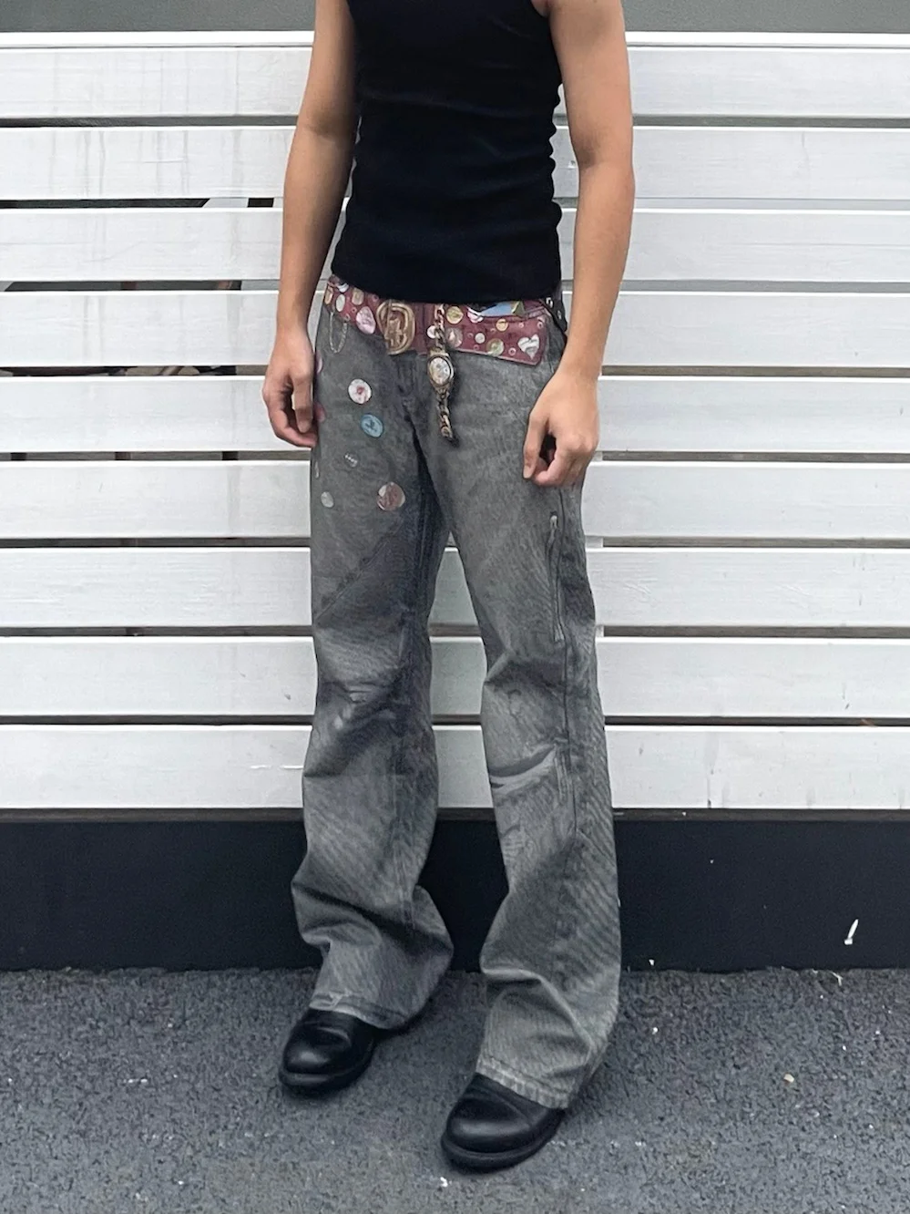 

Retro American Worn-look Cleanfit 3D Printed Belted Jeans Men's Loose Straight Digital Print Casual Trousers Youth Faion