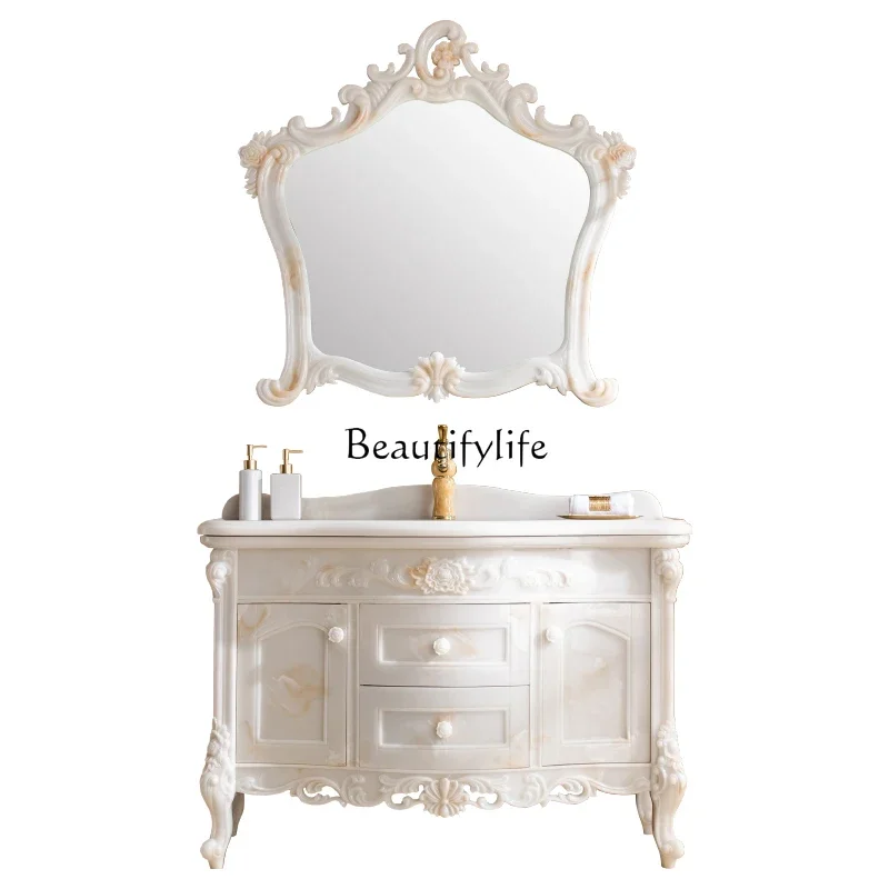 

*FG44European bathroom cabinet combination bathroom jade light luxury floor-to-ceiling washbasin bathroom cabinet washbasin