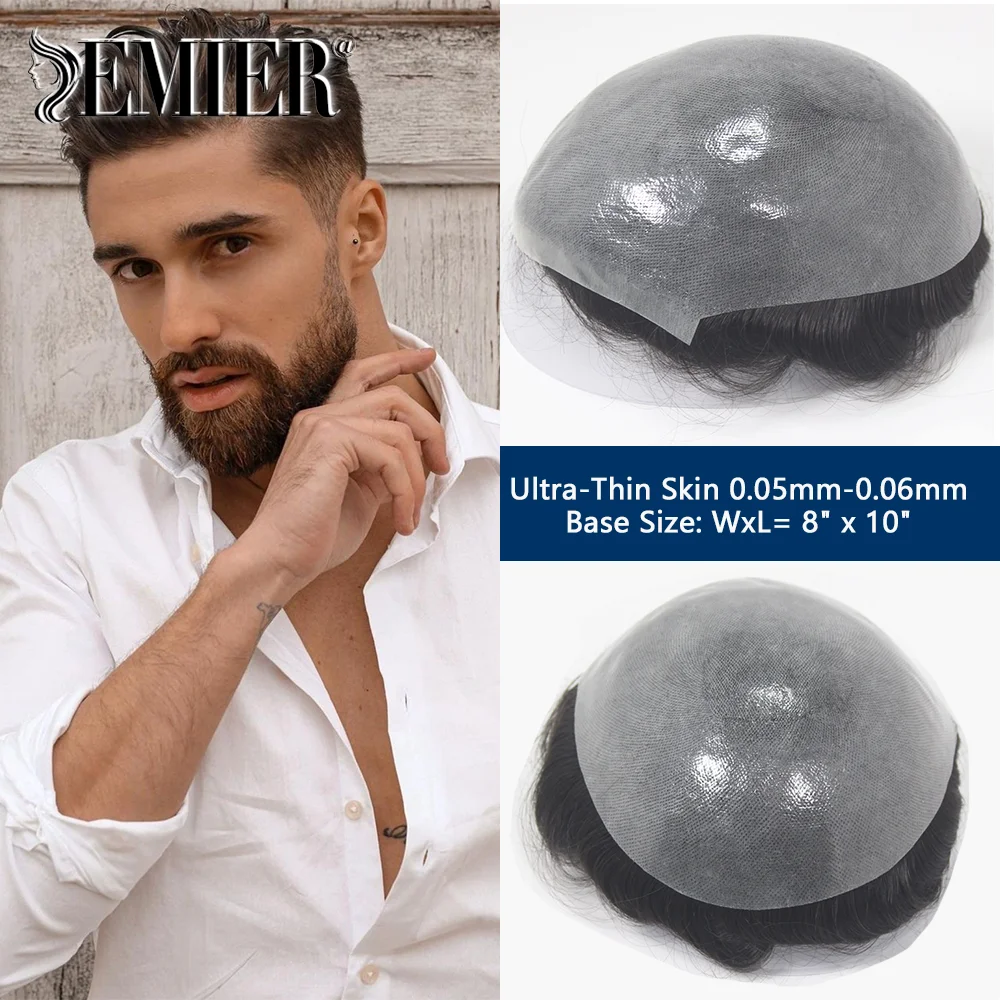 

DURA BIO Human Hair Toupee for Men Hair Thin Skin PU Mens HairPiece Natural Wave Replacement System Pieces Male Prosthesis