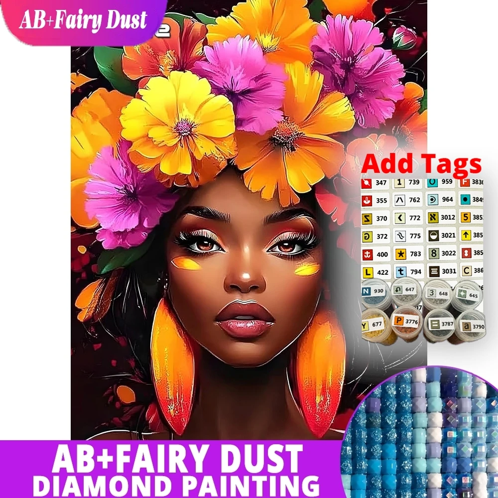 

Fairy Dust AB Diamond Embroidery Velvet Canvas Portrait Picture Rhinestones Mosaic Woman 5D Full Drill Square Painting Daisy Uni