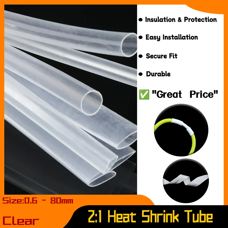 

Dia 0.6mm ~ 80mm Heat Shrink Tube Wire Repair DIY Cable Polyolefin Protecctor Heatshrink Tubing Insulation Sleeve Wrap 2:1 Clear