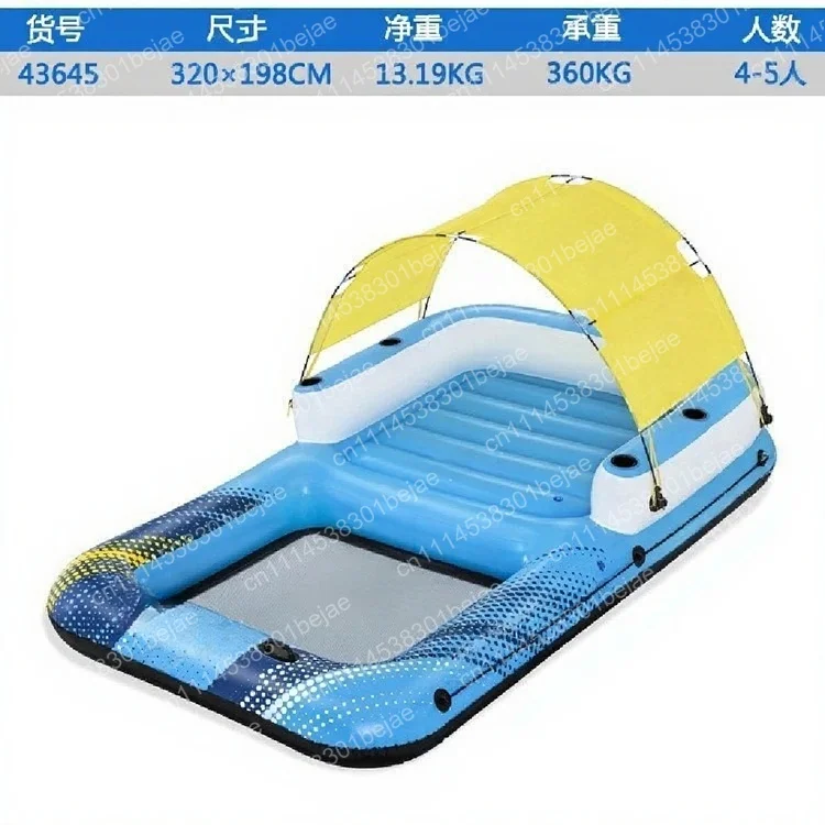 Large Inflatable Floating Island Water Lounge with Awning, Portable Swim Raft for Lake Sea Pool, Adults