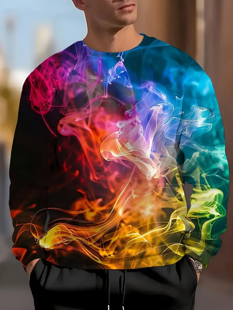 الفن ثلاثية الأبعاد مطبوعة لهب الجمجمة نمط رجل سترة كول العصرية البلوز الخريف الشارع طويلة الأكمام س الرقبة هوديس Y2k ملابس رجالي