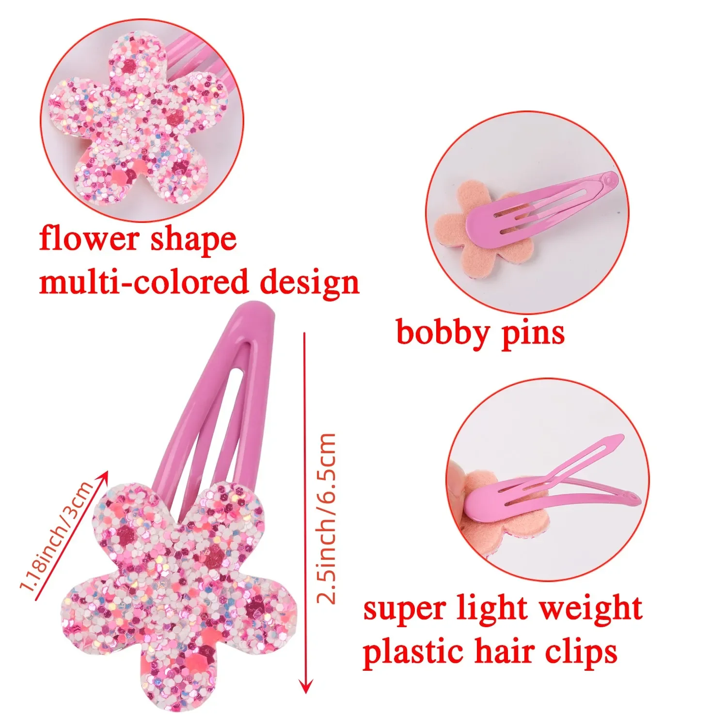 2/10pcs Glitter Flower Hair Clips Cute Children Girls Hairpins Candy Colors Floral Hairclips Kids Barrettes Hair Accessories