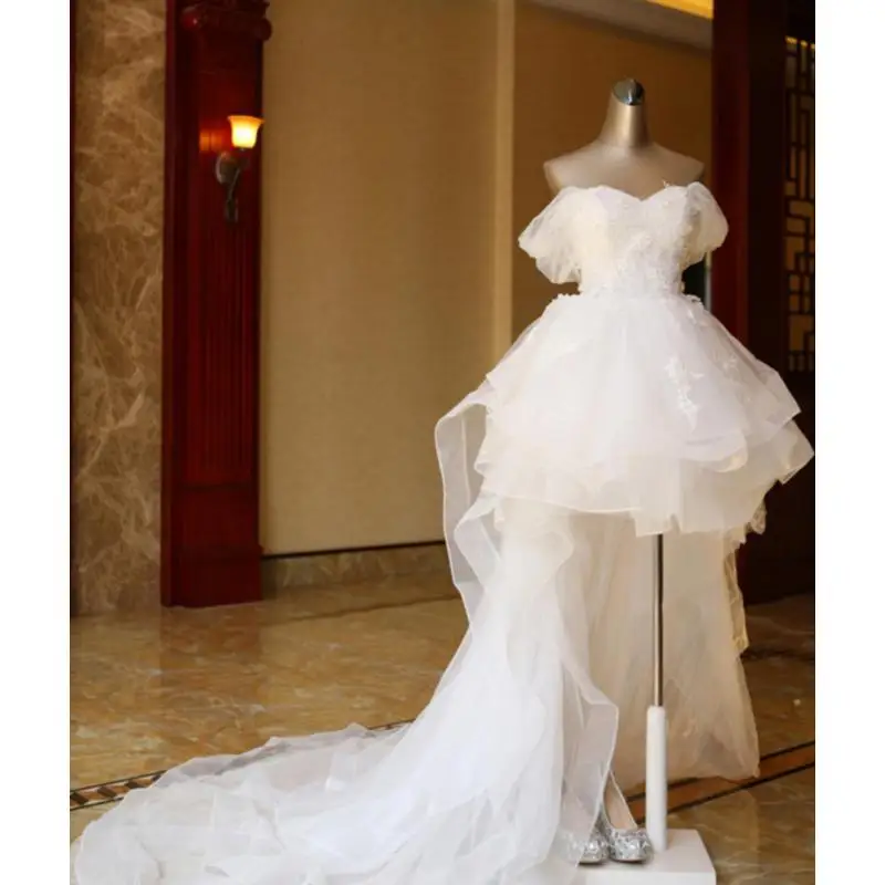 

Off Shoulder Wedding Dress Beach Vacation Photography Short Before Long After Adult Ceremony Banquet Dress Customized