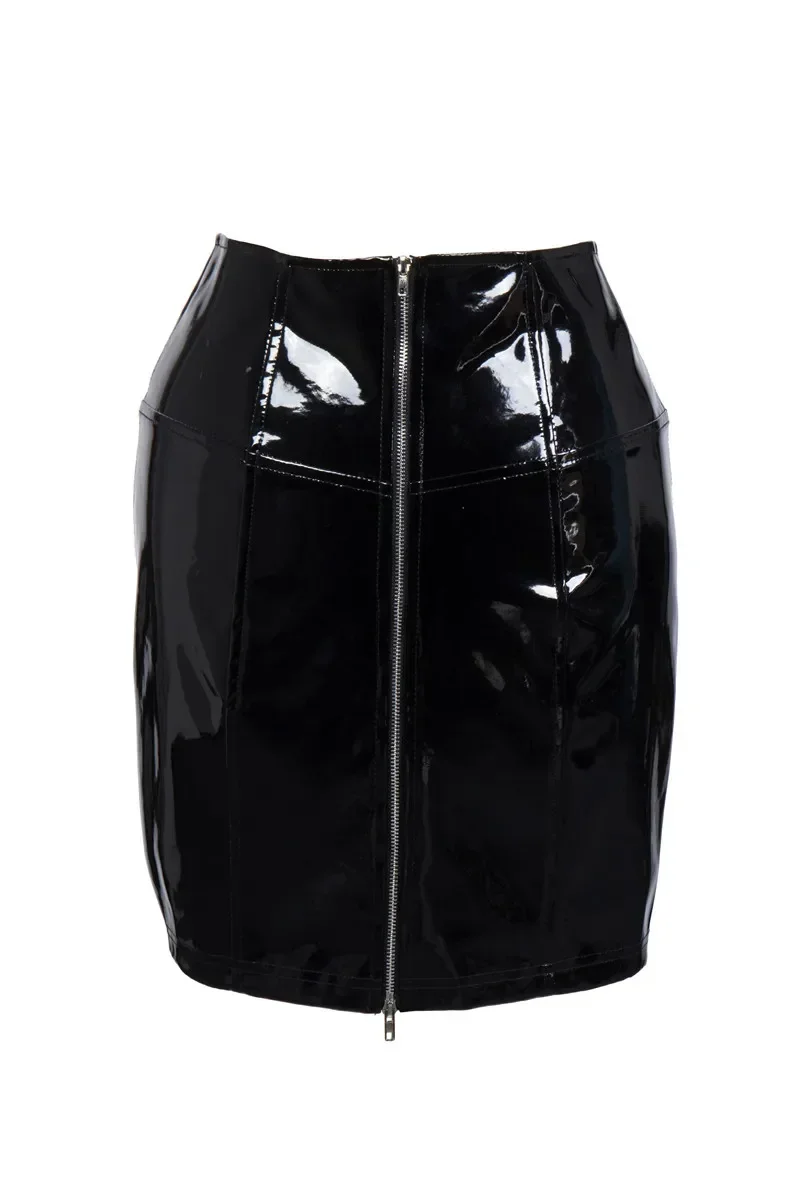 S-3XL Black High Waist Skirt Sexy Club Latex PVC Leather Pencil Skirt Lace Front Zipper Back Vinyl Shiny Bodycon Skirts