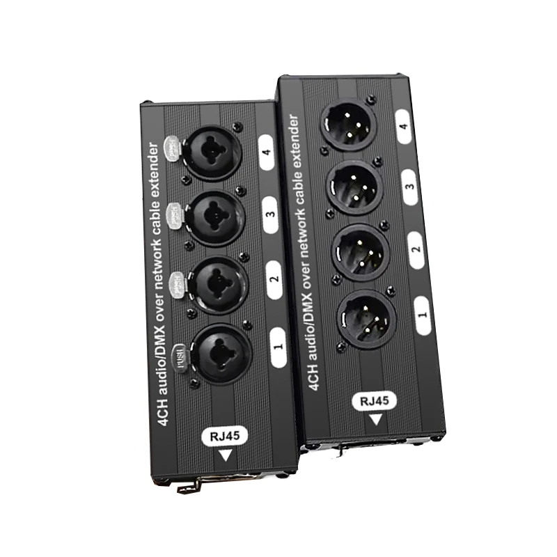 All-in-One 4 Channel Audio & DMX Extender Over Cat5e Cat6, XLR to RJ45 for Stage, Live Show & Studio