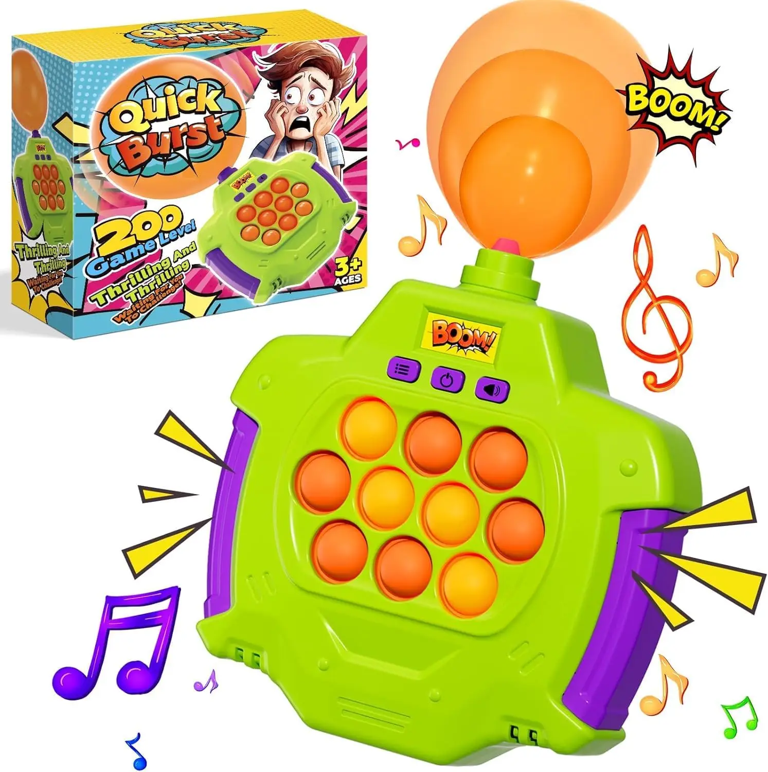 Kids Games Toys, Handheld Sensory Game with Balloons, Quick Push Game Console, Bubble Stress Pop Light Up Game