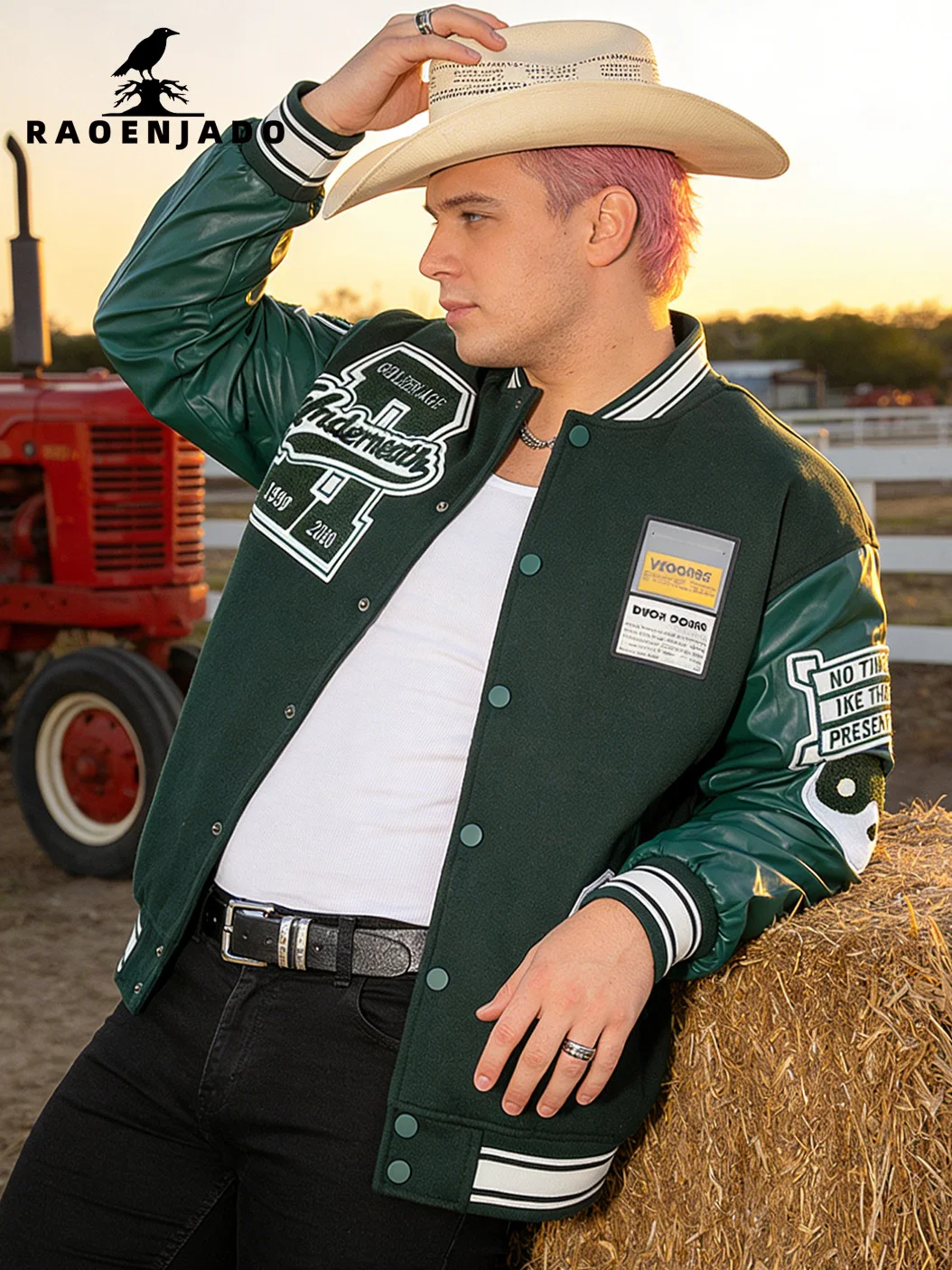 

Мужская куртка-бомбер с рукавами из искусственной кожи, винтажное пальто большого размера, оверсайз, ветровка в университетском стиле, мотоциклетная верхняя одежда