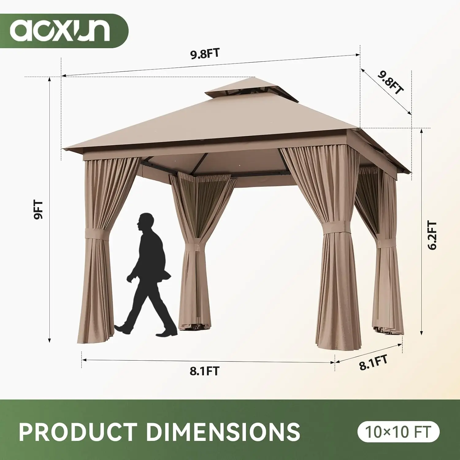 10'x10' Outdoor Gazebo with Curtain & Mosquito Netting, Beige, Customized