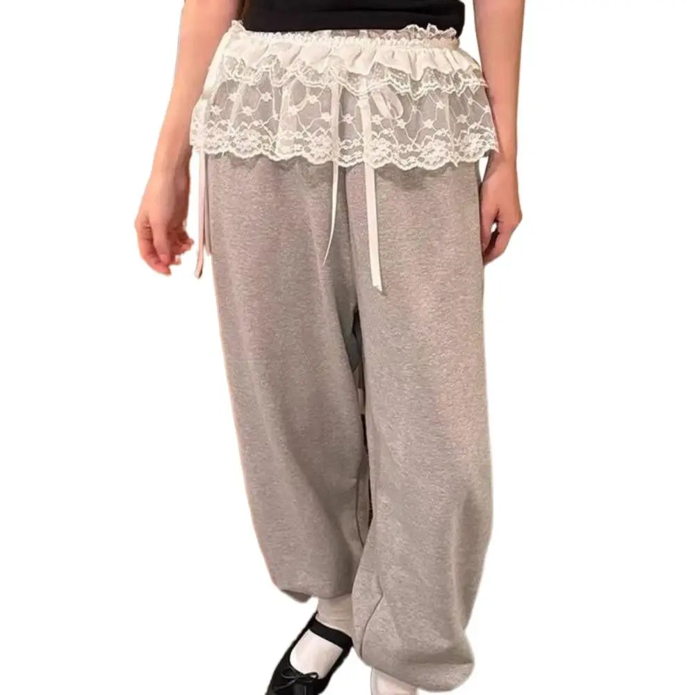 Nuova minigonna in pizzo con fiori ricamati vedere attraverso la gonna con volant con lacci Harajuku Y2K streetwear gonne a pieghe decorazione jeans