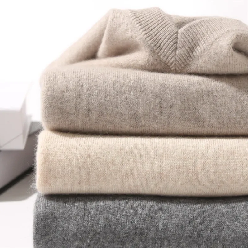 Men\'s Cashmere Cotton Blend Warm Pullovers Sweater V Neck Knit Winter New Tops Male Wool Knitwear Jumpers