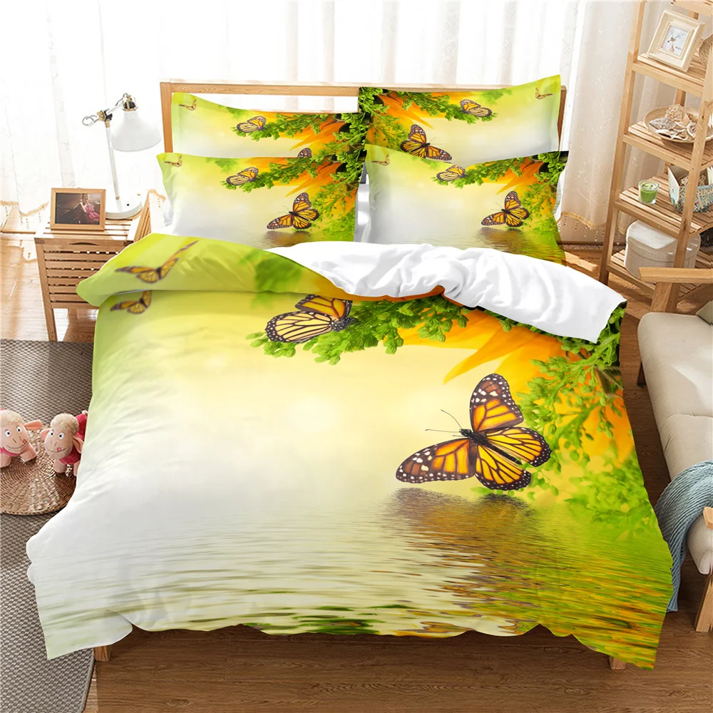 

3D - Printed Floral Bed Linen Set: Digital - Printed Cotton Duvet Cover with Pillowcases in Queen Size. Ideal for Bedroom Decor