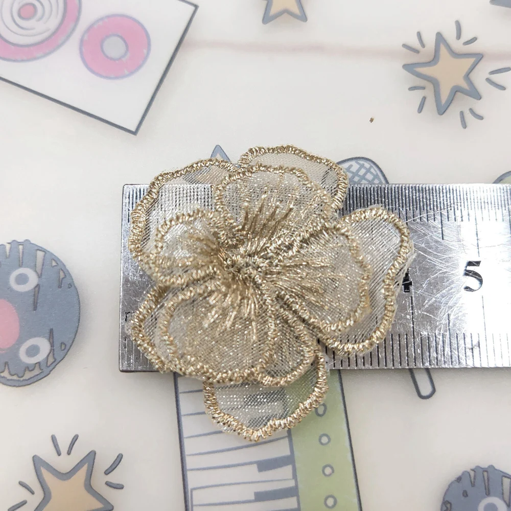 10Pcs Golden Flower Patches Appliques for Bridal Wedding Dress Clothes DIY Decoration 4CM Wide