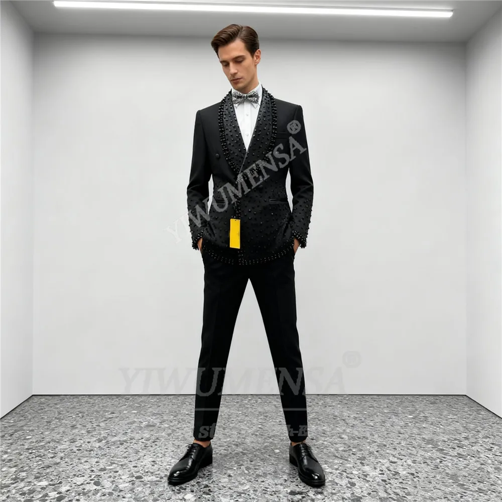 

Роскошный костюм с бриллиантами и бисером для мужчин, двубортный пиджак для жениха, индивидуальные комплект из 2 предметов, свадебные смокинги, trajes para hombre