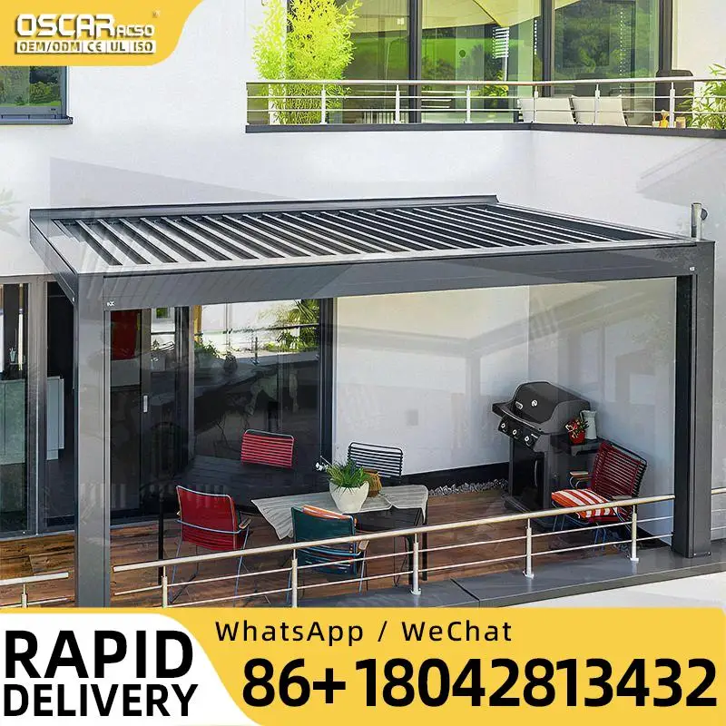 High Quality Waterproof Wall Mounted Louvre Aluminum Pergola for Garden Outdoor Patio Backyard Louver Pergola