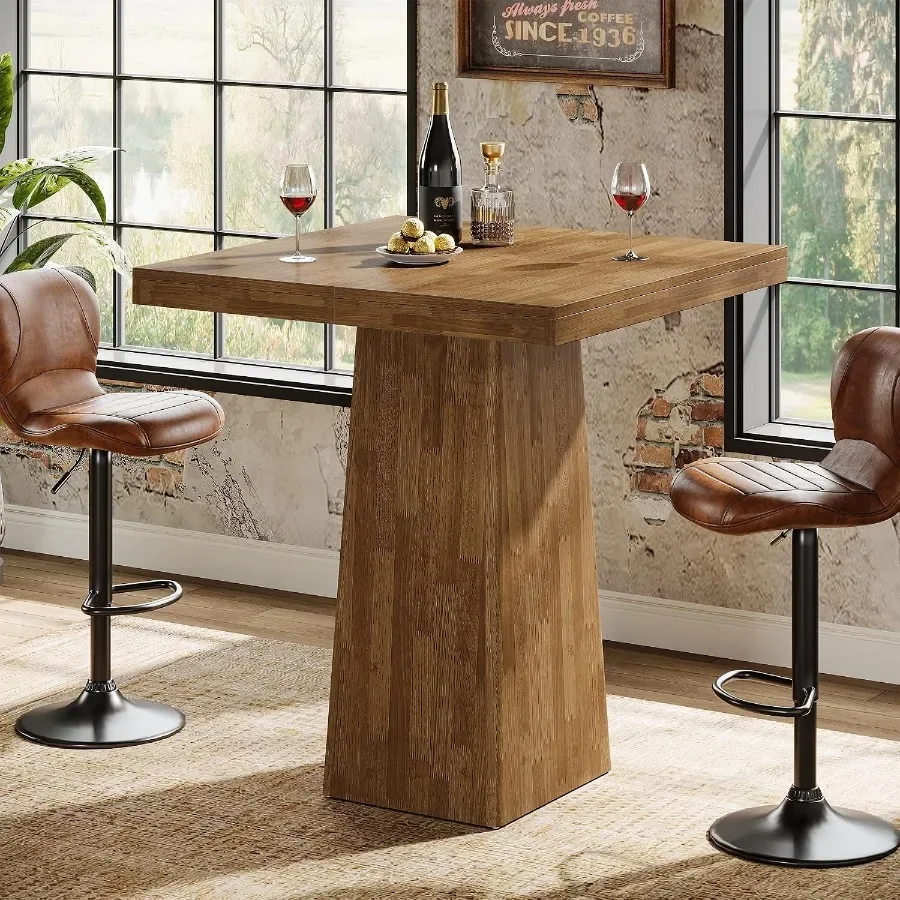 Square Bar Table, 31.5-Inch Small Kitchen Dining Table, Industrial Counter Height Pub Cocktail Furniture Home Bar Unit for Dini