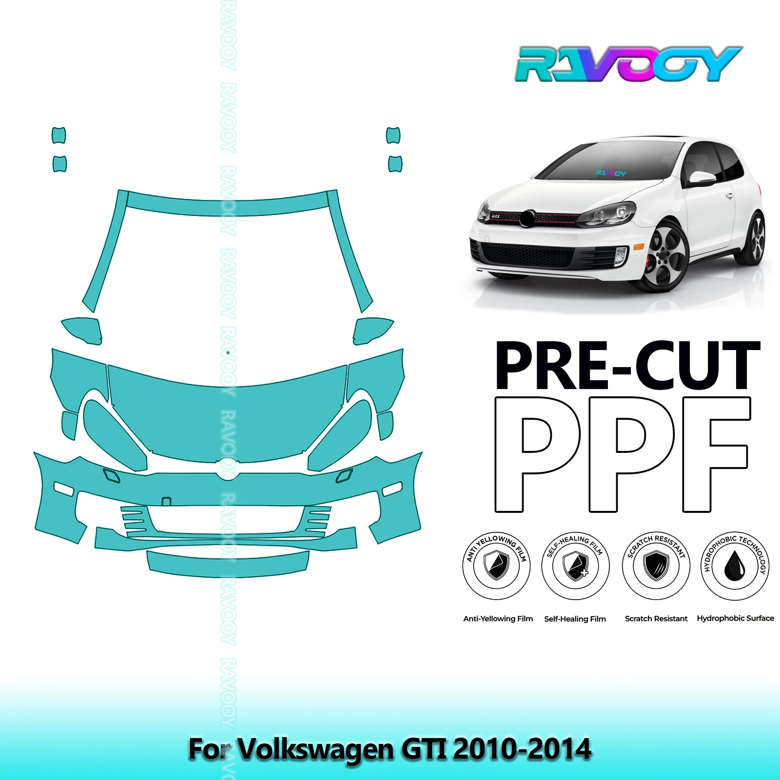 

Car Front Kit Clear Bra Precut PPF Paint Protection Film For Volkswagen GTI 2010-2014