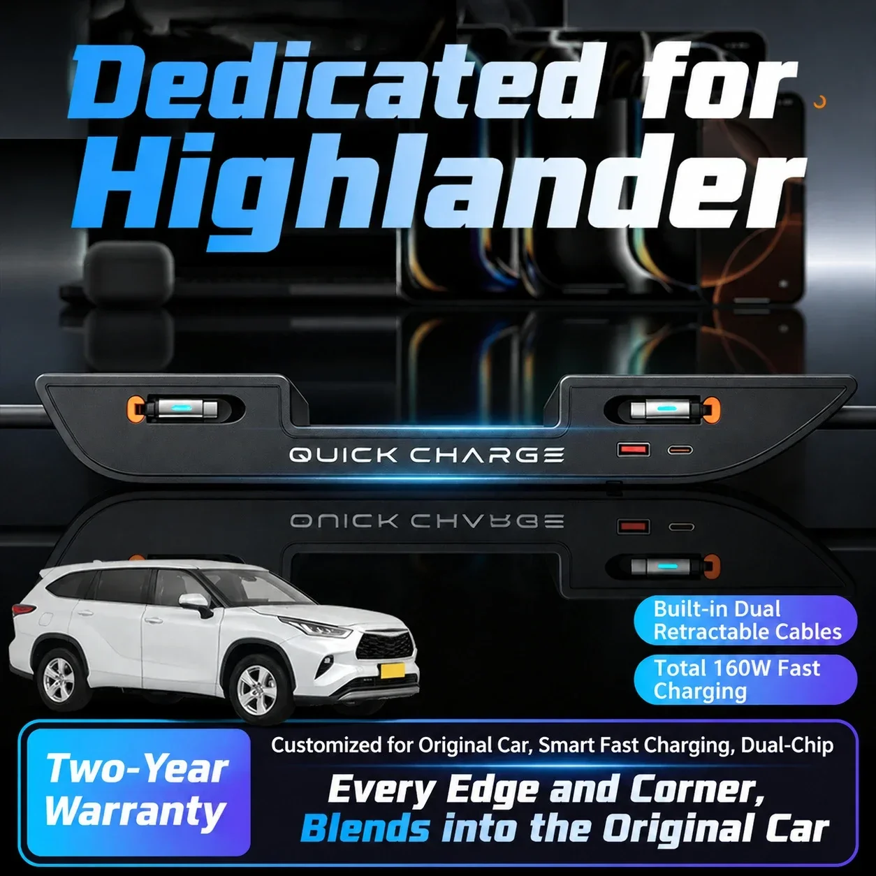 Fast Charging Docking Station Upgrade Center Console Phone Charger Expansion Dock For Toyota Highlander/Crown Kluger 2021-2026