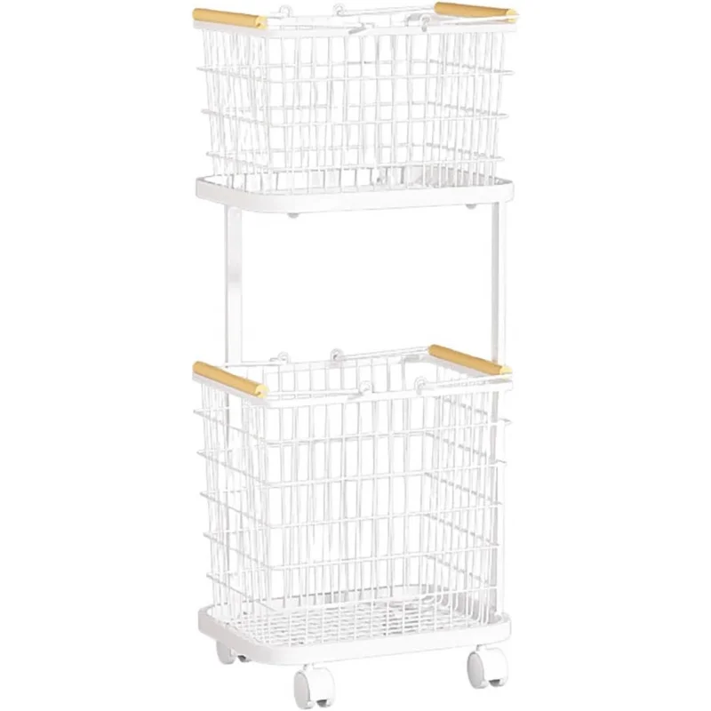 

2026 New：2 Tier Laundry Hamper with 360° Swivel Wheels, Metal Clothing Organizer Dirty Clothes, Foldable Laundry Basket with