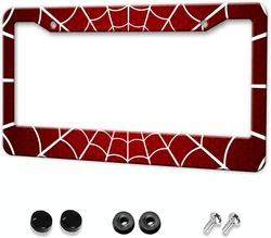 White Web on Red Cellular License Plate Frame Spider Web Car Tags License Plate Covers for Men Women Fits Standard US Vehicles