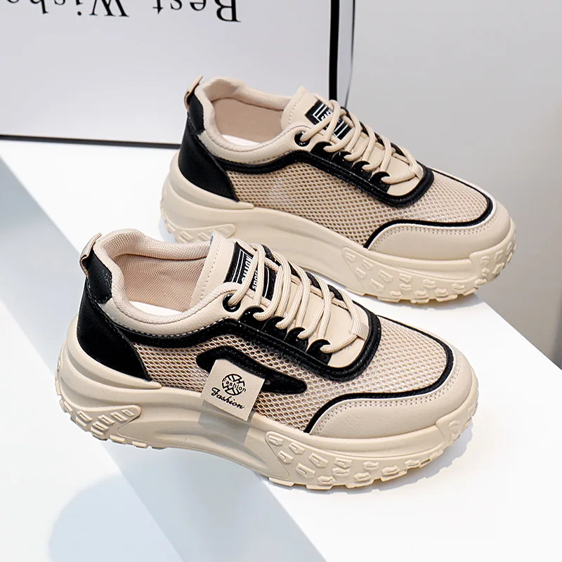 Novo designer de luxo plataforma mulher esportes malha respirável tendência plana casual tênis feminino elegante moda senhoras sapatos