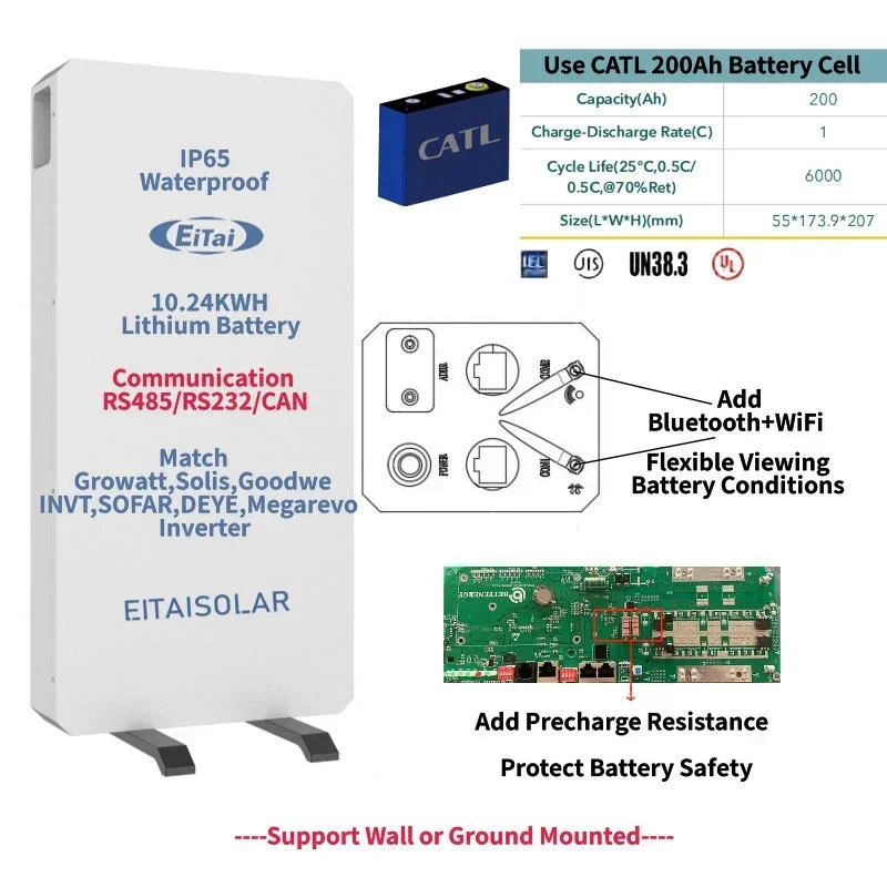 YYHC EITAI Battery Lithium Ion 51.2V Growatt Solar Battery 48V 200 Ah Lifepo4 Battery Lithium