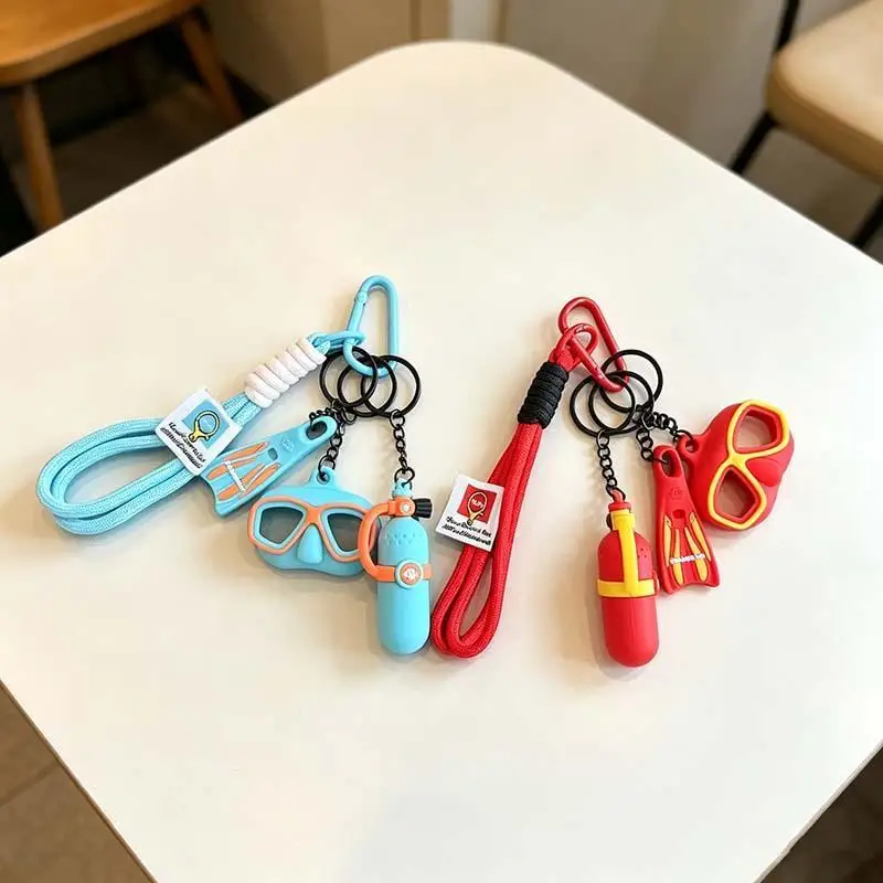 Cute Diving Themed Silicone Keychain With Wrist Lanyard: Mini Gear Charms Divers Daily Bag Decoration