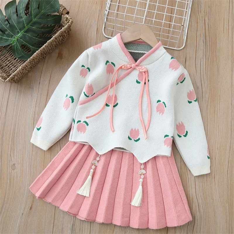 

Girls Winter Knitting Sweater Set 1-6 Y ears Autumn Long Sleeve Princess Dress Suit Warm Toddler Girl Clothes Kids Clothing