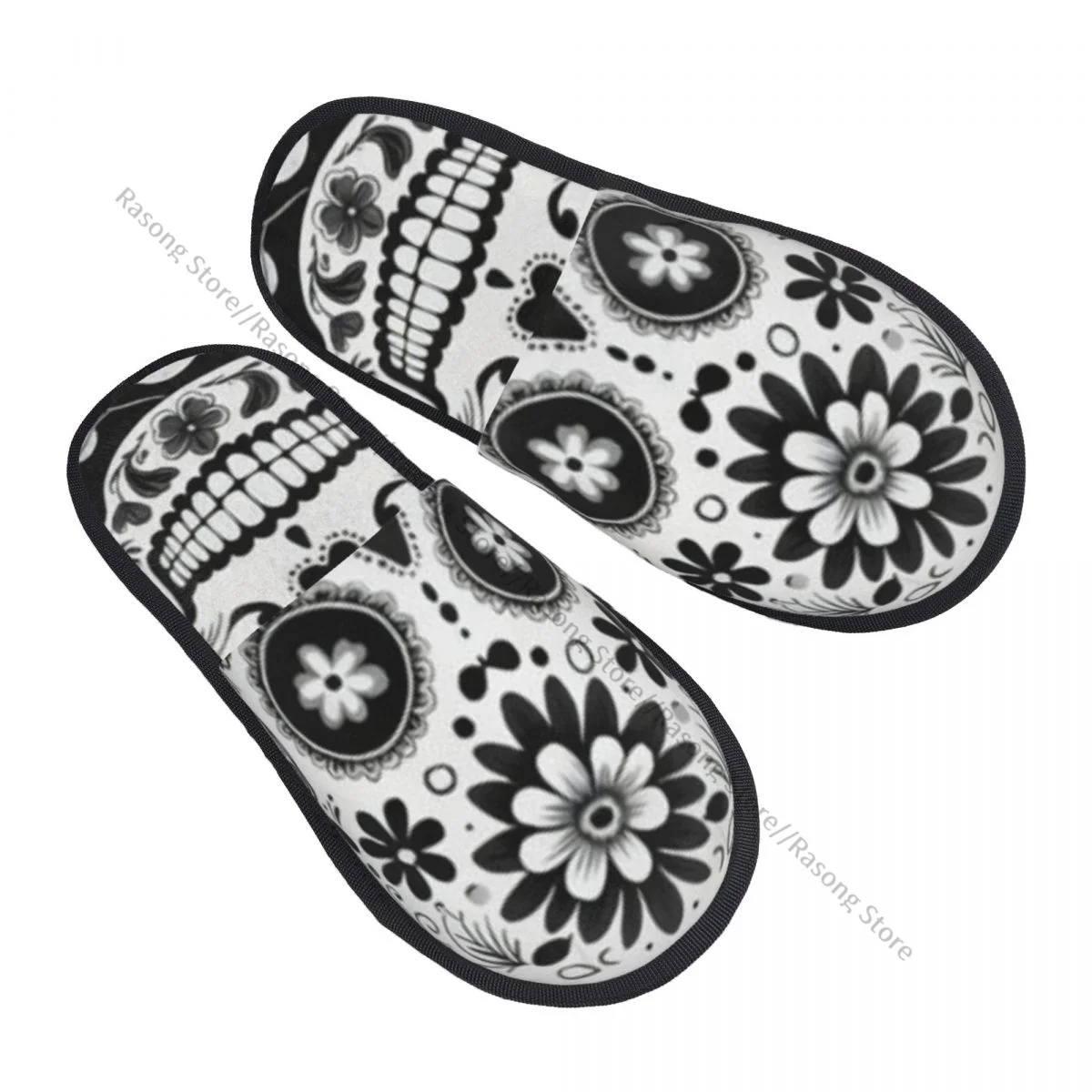 Sugar Skull Flowers And Butterflies Slipper For Women Men Fluffy Winter Warm Slippers Indoor Slippers