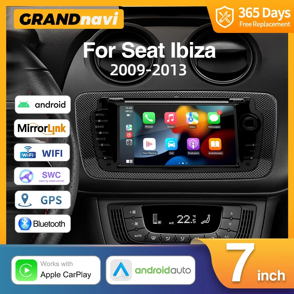 Grandnavi 7 pulgadas Android 11 Radio de coche para Seat lbiza 6j 2009-2013 reproductor de vídeo Multimedia inalámbrico Carplay Android Auto GPS