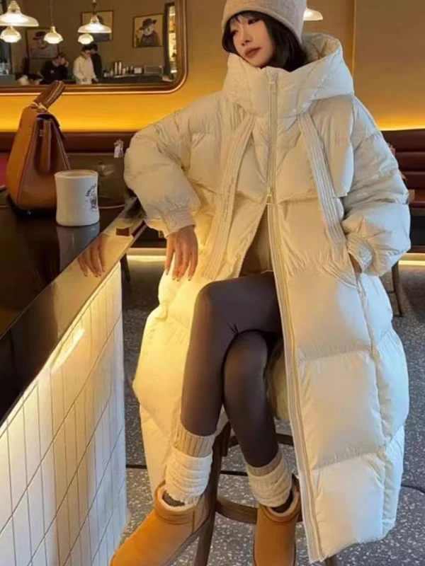 

Корейское высококачественное стеганое утепленное зимнее пальто свободного кроя из хлопка для женщин, длинное, ниже колена