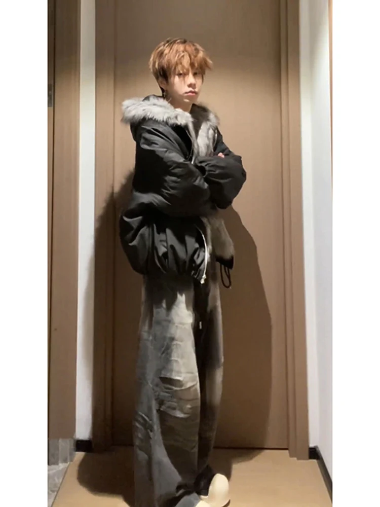 

Cleanfit Men's Winter Jaet Thi Canvas Fur Collar Cotton Coat Youth Casual Waterproof Long Sve Zipper Closure Color