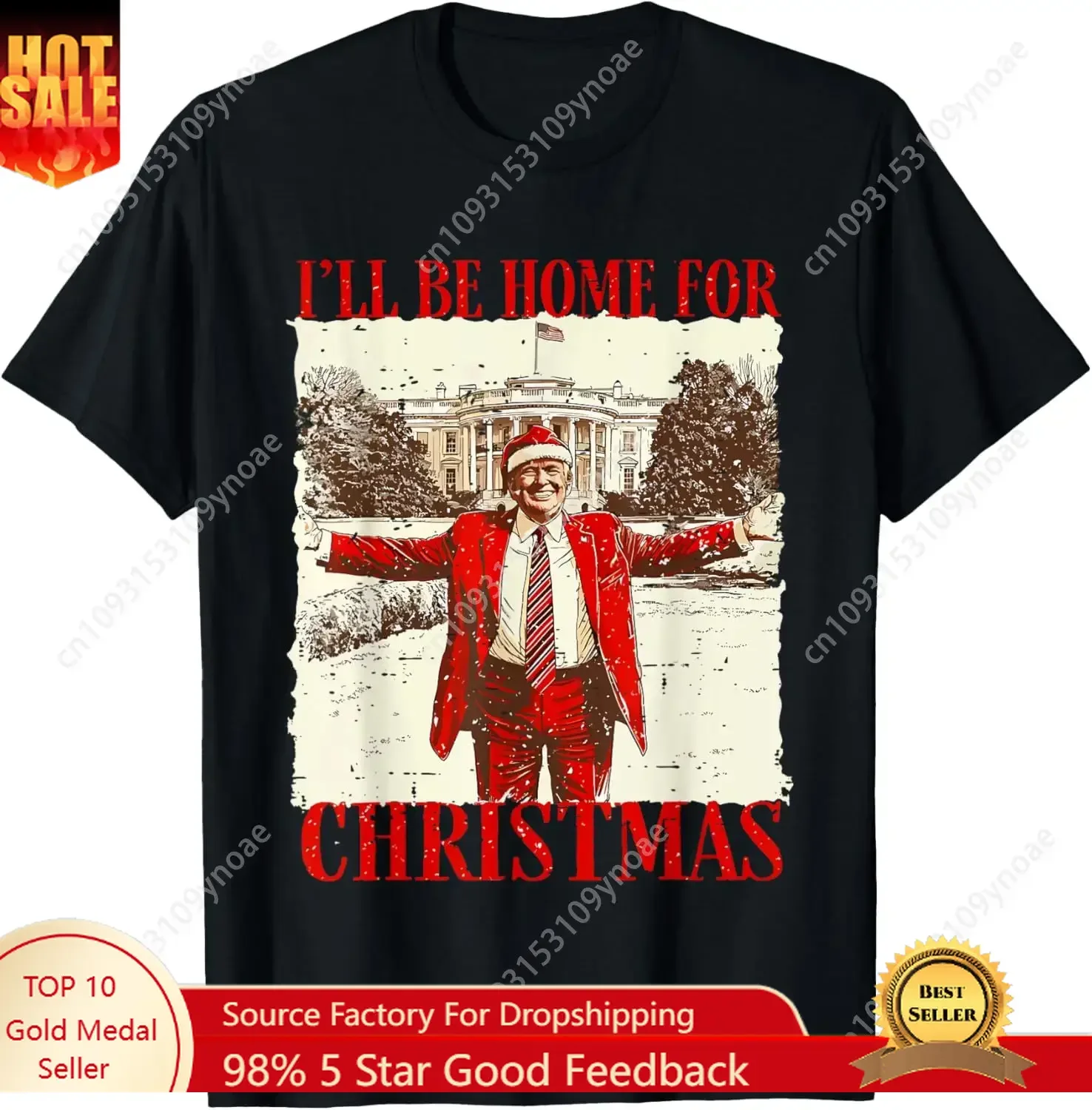 

Funny Humorous Trump I will Be Home Christmas 2024 TShirt Vintage Man Women Cotton Tee Soft Shirt Breathable Top Short Sleeves