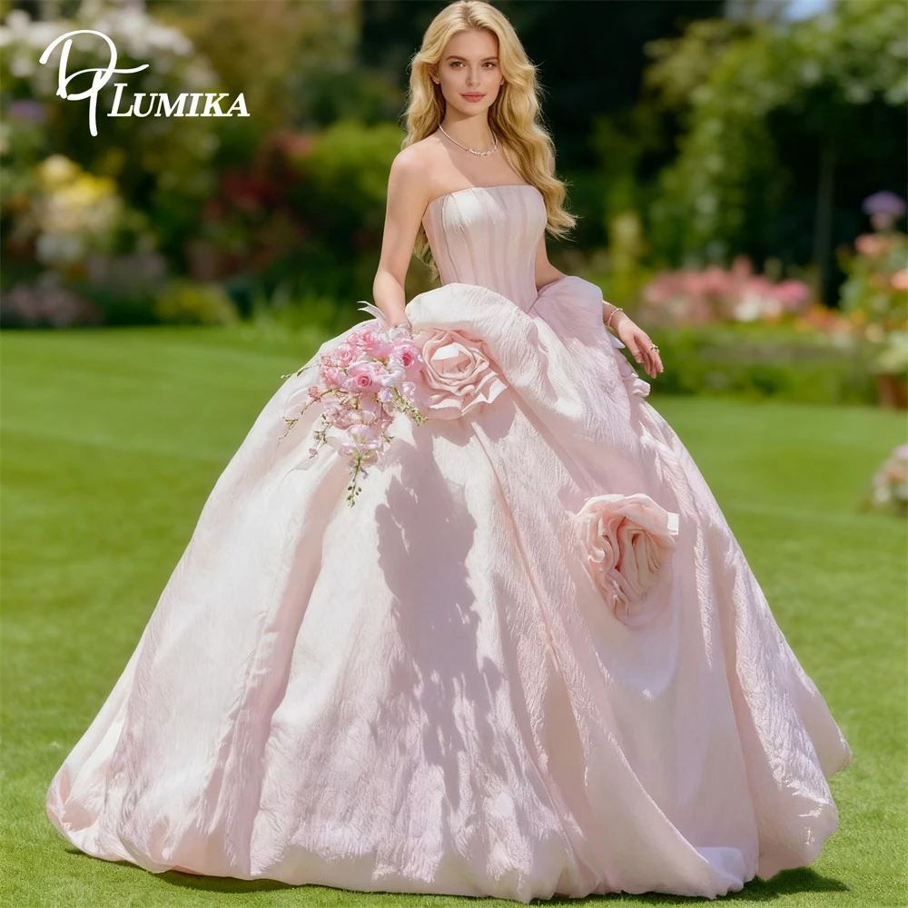 

DTLumika Crepe Pink Maxi Gown for Women, Wedding Party Dresses for Bride-to-Be, Long Ball Gown Prom Party Formal Dresses