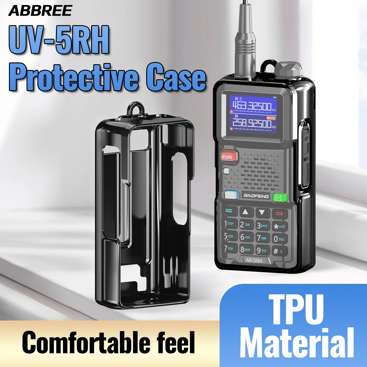 ABBREE Black Walkie Talkie Protector TPU Material Drop Protection Dustproof Only for Baofeng UV-5RH AR-5RM 5RH Pro GPS