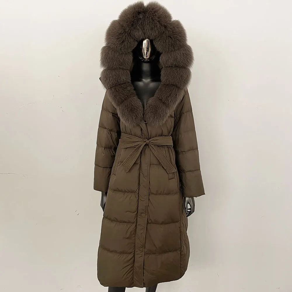 

New Winter Long Hooded Puffer Jacket Women Warm Thickened Real Fox Fur Collar White Duck Down Jacket Waterproof Parkas