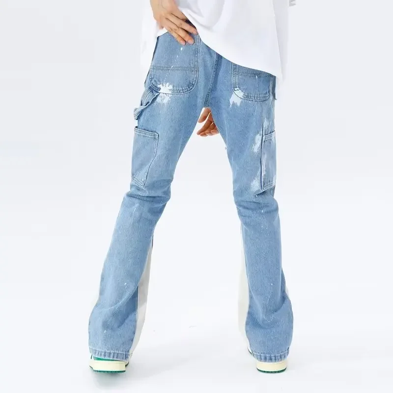 

2024 Kanye Y2K Streetwear Baggy Flare Jeans Cargo Pants Men Clothing Drawstring Sweatpants Male Denim Trousers Pantalon Homme