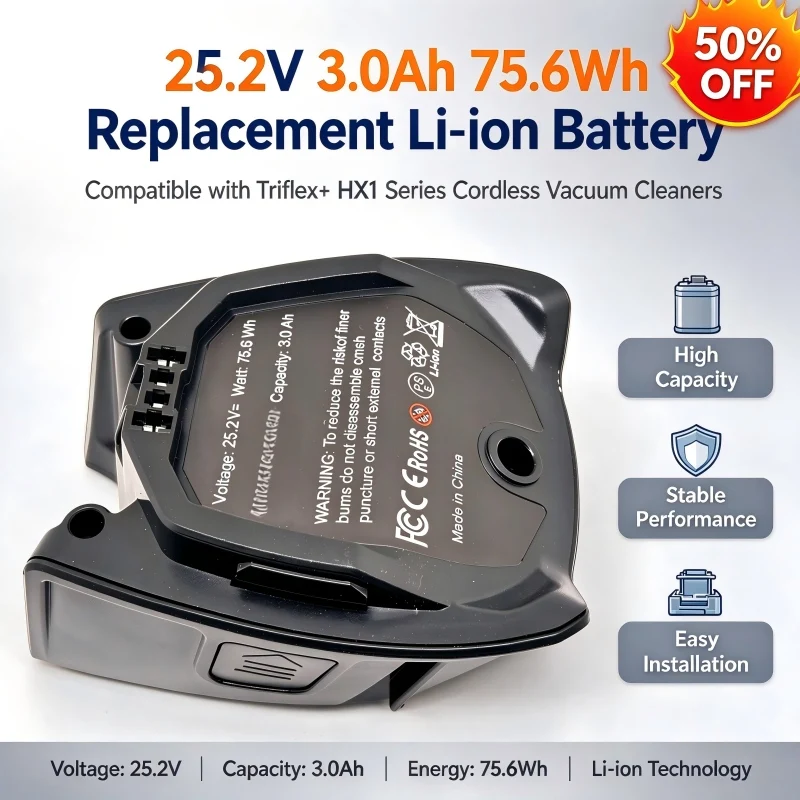 High Quality 25.2V 3.0Ah 75.6Wh Replacement Li-ion Battery Compatible with Triflex+ HX1 Series Cordless Vacuum Cleane