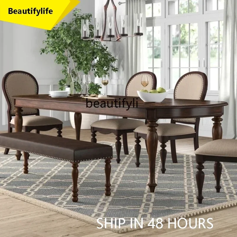 A53 American retro solid wood dining table and chair combination household dining table antique rectangular dining table