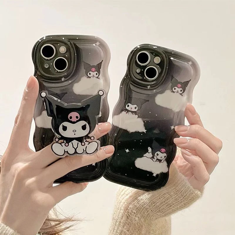 Sanrio Cartoon Kuromi Case For Iphone 14 13 12 11 Pro Max Printed Phone Case with Holder Full Pack Silicone Anti Drop X XS Cover