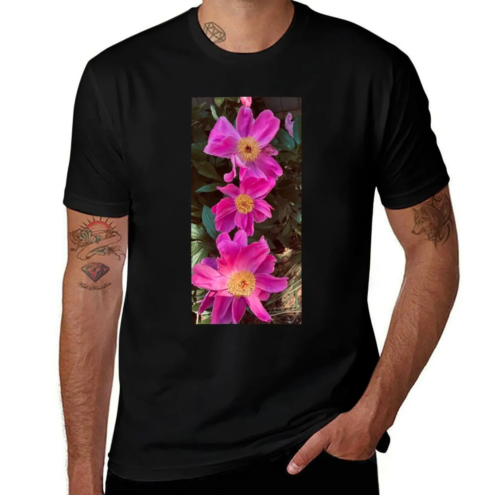 Peonies pink flowers. T-Shirt sweat man clothes fashion shirts mens t shirts pack