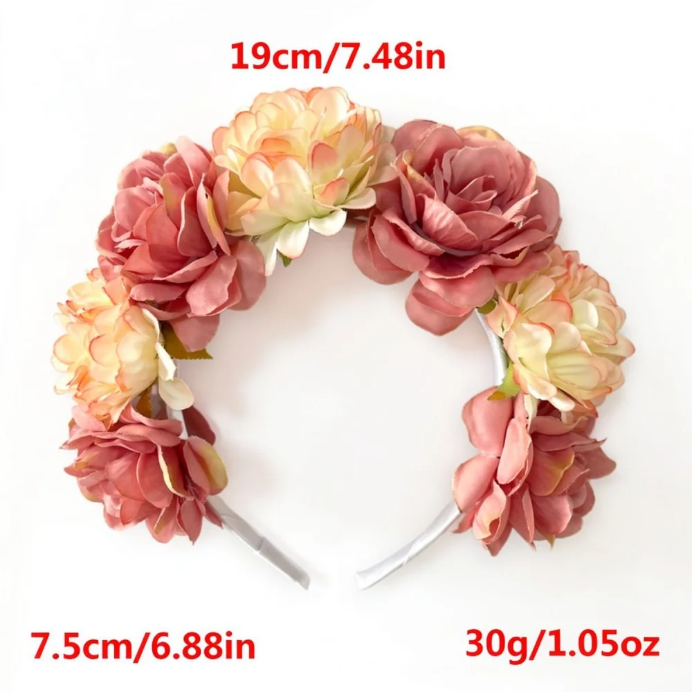 Modisches Rosenblüten-Stirnband für Damen, Braut-Blumenkranz, Bohemian Haaraccessoire, Hochzeits- und Festival-Kopfschmuck, Party-Deko – Detail 8