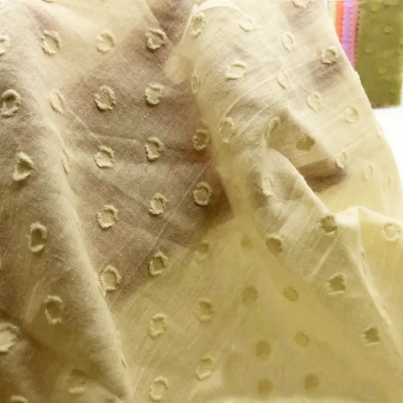 Solid Washed Cotton Polka Dot Fancy Jacquard Fabric Lightweight Breathable for Spring Summer Women's Clothing Sewing Material