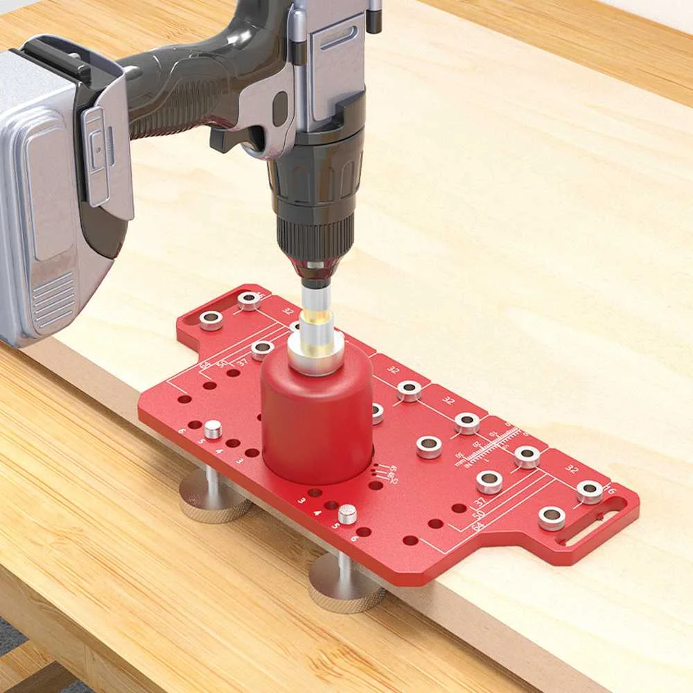 

ENJOYWOOD Shelf Pin Jig Hinge Jig 2 in 1 Self-contained Clamping Function All Metal Shelf Pin Drilling Jig with 7 Drill Bits