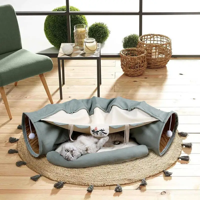 Cat Tunnel Bed Soft Cat Tubes Foldable Pet Toys Portable Cat Cave Bed Multi-functional Pet Supplies For Deep Sleep Entertainment