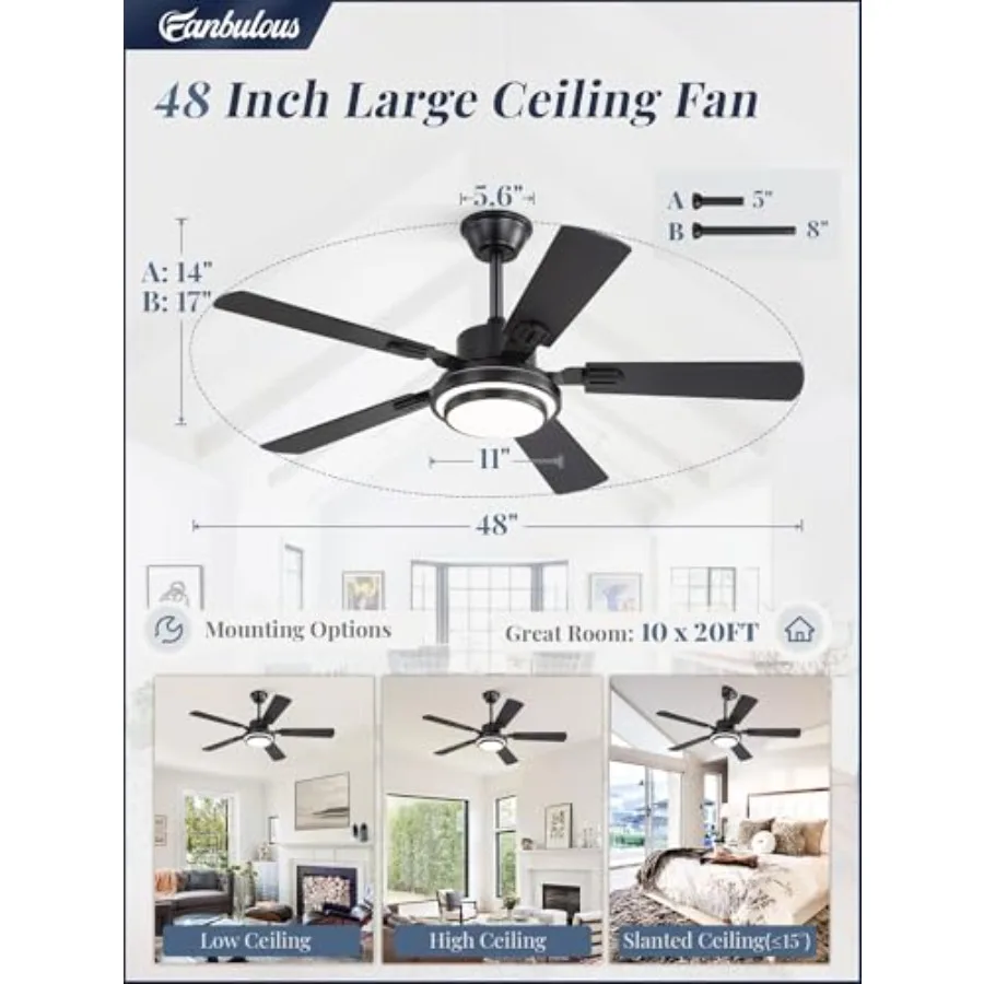 Ceiling Fans with Lights and Remote, Ceiling Fan with 8 Dual-Color Blades, Indoor/Outdoor Large Ceiling Fans, Reversible DC Mot